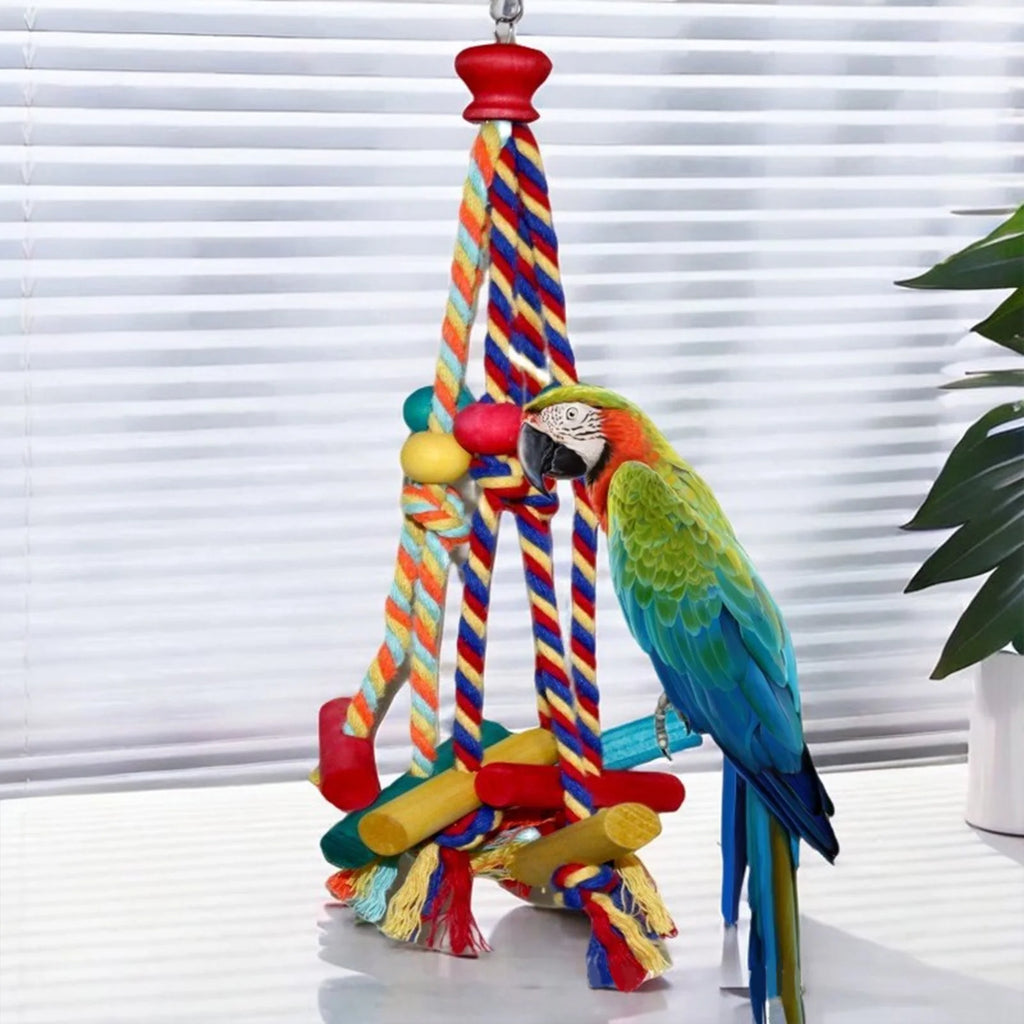 Jouet à Mâcher en Bois et Corde pour Oiseaux – à Suspendre