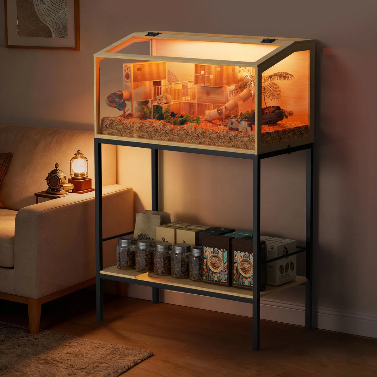 Grande Cage en Bois pour Hamster avec Façade en Verre Trempé