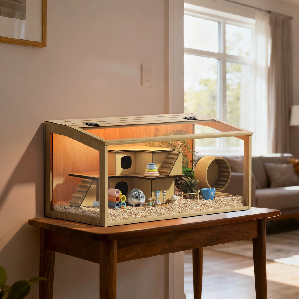 Grande Cage en Bois pour Hamster avec Façade en Verre Trempé