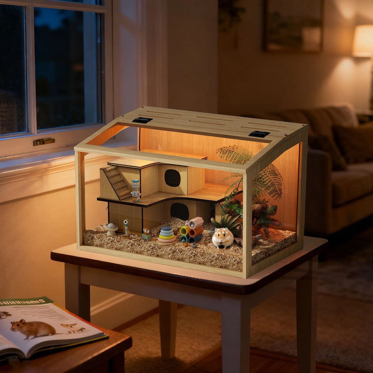 Grande Cage en Bois pour Hamster avec Façade en Verre Trempé