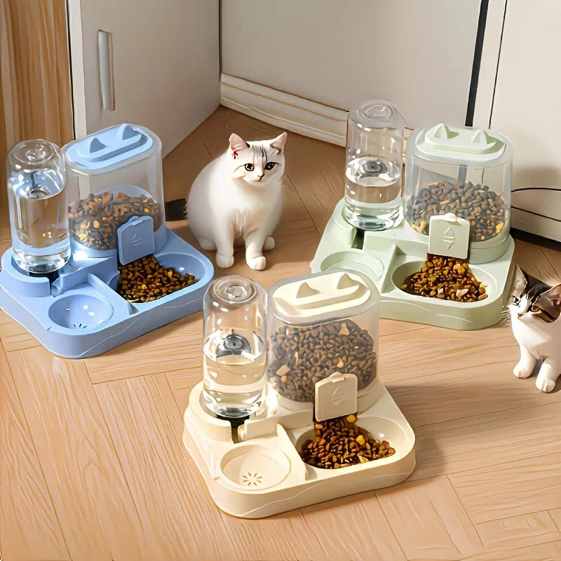 Distributeur 2-en-1 Croquettes et Eau pour Chat – par Gravité