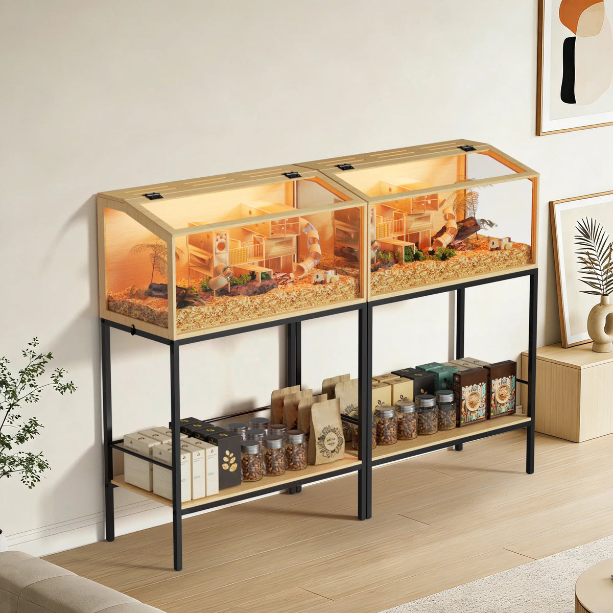 Grande Cage en Bois pour Hamster avec Façade en Verre Trempé