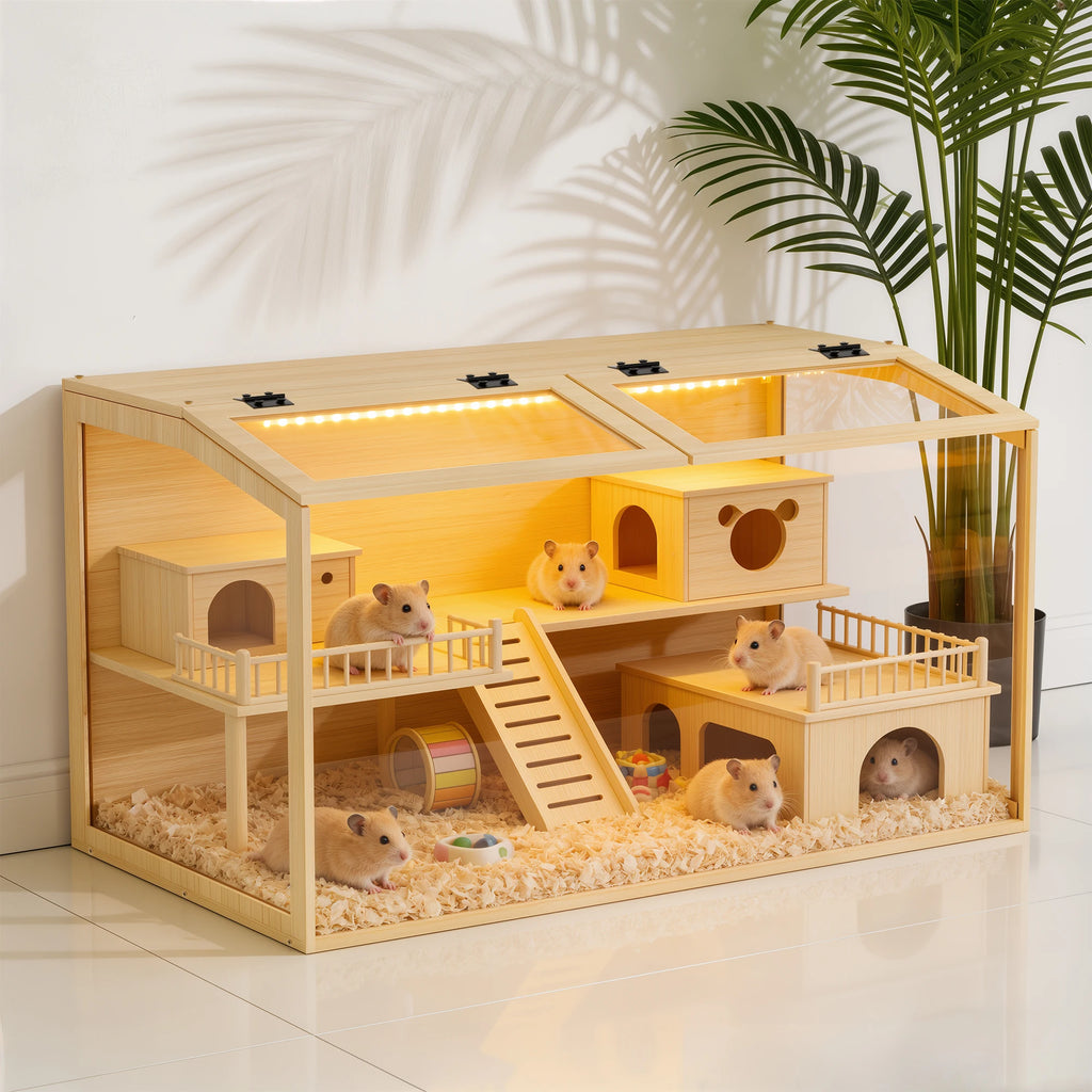 Grande Cage en Bois pour Hamster avec Façade en Verre Trempé