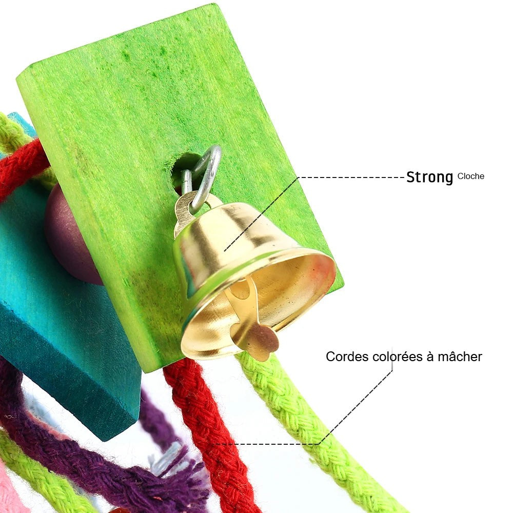 Cloche et cordes colorées à mâcher