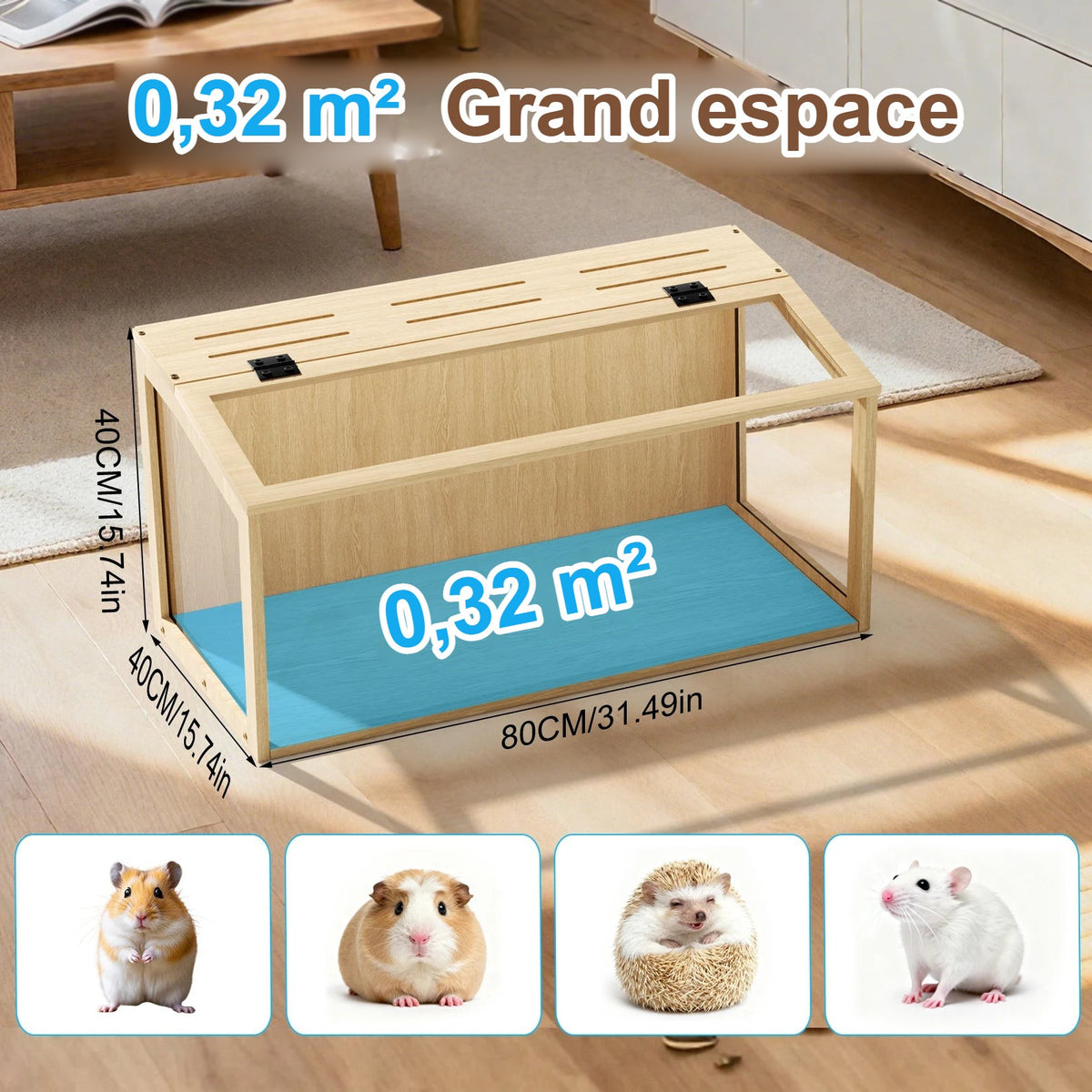 Cage pour hamster : grand espace de 0,32 m²