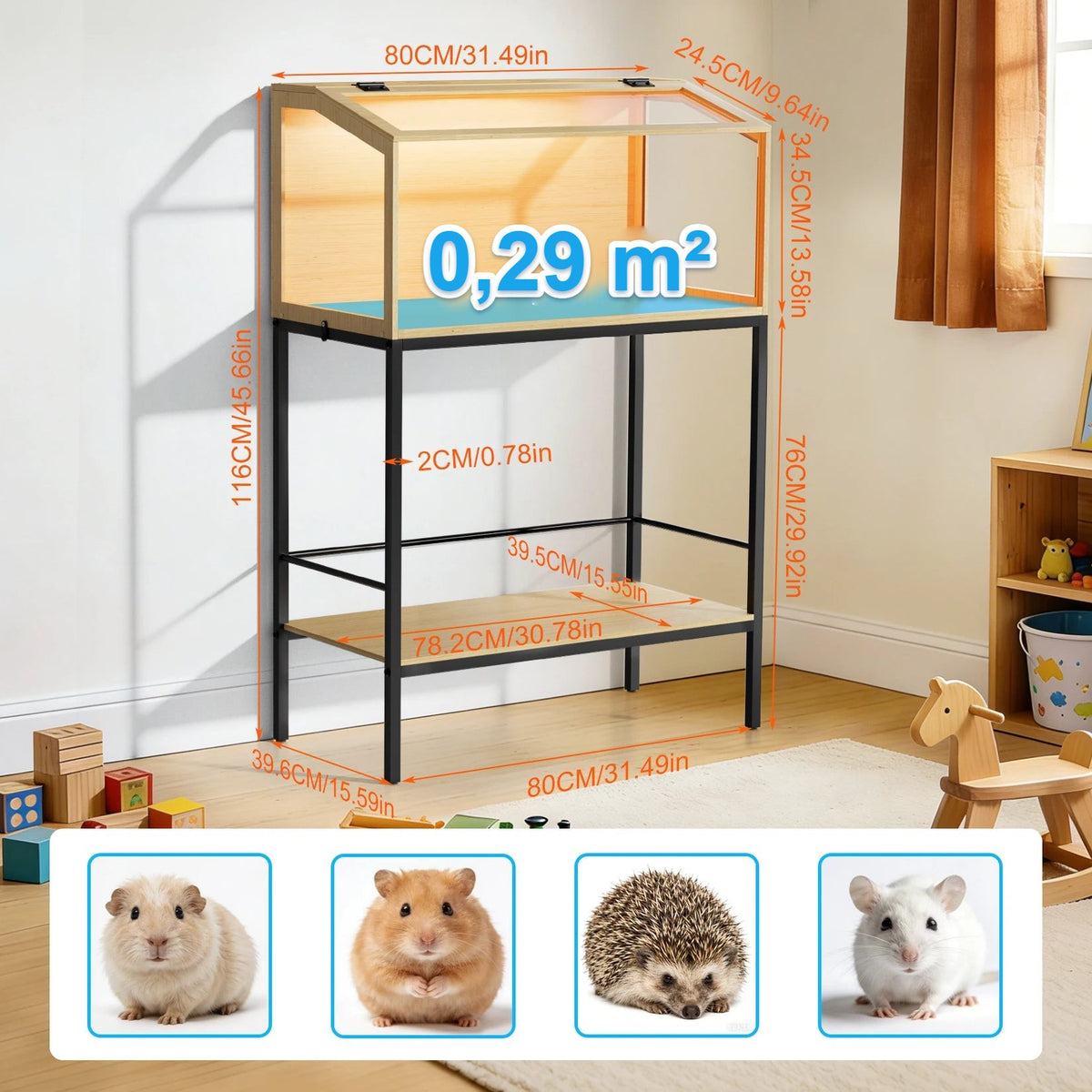 Cage pour hamster sur support : surface de 0,29 m²